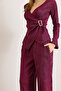 Women's Plum Top with Accessories Blouse Bottom Pocket Pants Tok Set Tkm-19000459 - 4