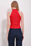 Red Stand Collar Halter Sleeve Camisole Blouse Alc-X11497 - 3