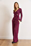 Women's Plum Top with Accessories Blouse Bottom Pocket Pants Tok Set Tkm-19000459 - 2