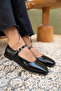 Flue Black Leather Women's Buckle Flat Ballet Flats - 4