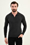 Patterned Slim Fit Polo Neck Zippered Wool Men's Knitwear Sweater Anthracite - 11570.25K