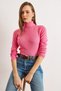 Women's Dark Pink Turtleneck Fleece-Lined Ribbed Knit Sweater Kzk-19000395 - 5