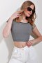 Black Square Neck Striped Crop Blouse Alc-X11550 - 2