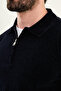 Plain Slim Fit Zipper Polo Neck Chenille Fabric Men's Knitwear Navy Blue - 11576.25K - 2