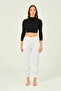 White Cotton Velvet Pocketed Women's Sweatpants - 3