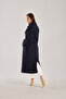 Navy Blue Regular Belted Cashmere Coat - 6