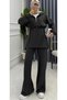Women's Black Hijab Set ♦   Zippered Waist Tunic with Tie ♦   Wide Leg Pants ♦   Two Yarns Knitted - 4