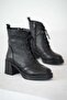 Viva Women's Lace-Up Genuine Leather Heeled Boots Black - 2