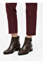 Short Heeled Zippered Metallic Stone Detailed Women's Bitter Brown Boots Bootie - 6