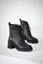 Viva Women's Lace-Up Genuine Leather Heeled Boots Black - 6