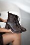Viva Women's Lace-Up Genuine Leather Heeled Boots Brown - 6
