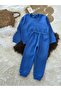 Corded Fabric 100% Cotton Casual Tracksuit Blue 2-Piece Set