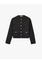 Gold Button Detailed Long Sleeve Crew Neck Knitwear Cardigan with Pockets