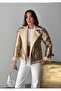 Leather Fabric Silver Fur Detailed Jacket Coat Women