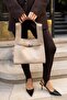 Shopper Bag Shoulder Bag with Belt Accessory Cream - 4