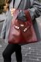 Shopper Bag Shoulder Bag with Belt Accessory Claret Red - 5