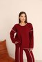 Women's Burgundy Stripe Patterned Knitwear Sweater and Slit Pants Knitwear Top and Bottom Set - 4