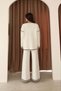 Women's Ecru Striped Patterned Knitwear Sweater and Slit Pants Knitwear Top and Bottom Set - 5