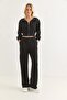 Women's Crop Cardigan Three Thread Non-Shardon Tracksuit Set Black - 2