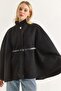 Women's Cashmere Black Poncho - 2