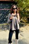 Women's Striped Oversized Satin Suede Soft Textured Shirt Mink