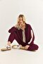 Women's Modal Contrast Stripe Knitted Top and Bottom Set Smoked - 6