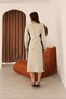 Women's Beige V-Neck Color Block Knitwear Dress - 5