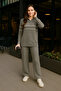 Zipped Stand-Up Collar Knitwear Suit with Pants - 2