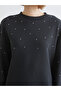 Esvab • Modern & Distinctive Zero Roba Collar Stone Detailed Loose Fit Women's Sweatshirt - 3