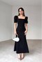 Balloon Sleeve Midi Length Atlas Fabric Slit Dress Wedding Engagement Promise Graduation - 5