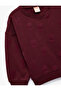 Heart Patterned Embroidered Long Sleeve Crew Neck Cotton Sweatshirt - 3
