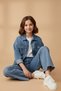 My Little One's Cicileri Line Stone Detailed Girls' Soft Denim Pants - Blue - 2