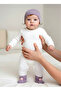 Hand Knitted Pompom Lilac Beanie & Booties Set for Newborn Baby - 2