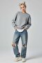 Plain Gray Melange Medium Thickness Fabric Oversized Unisex Long Sleeve