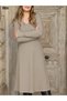 Women's Long Sleeve V-Neck Loose Midi Acrylic Dress - 6