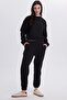 Women's regular fit cotton 3-thread soft-textured fleece-lined crew neck black tracksuit set - 4