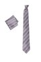 Gray Tie with White Stripes and 8 cm Wide Handkerchief - 5