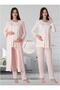 Women's Salmon Patterned Long Sleeve Maternity Pajama Set 3-Piece Set - 4