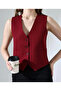 Women's Burgundy V-Neck Buttoned Front Classic Cut Lined Fabric Vest - 2