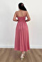 Pink Rose Detailed Flared Skirt Midi Dress - 6