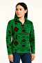 Women's Half Zipper Patterned Fleece Sweatshirt Tribal Ethnic Pattern Collared Long Sleeve - Green - 3