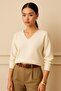 V-Neck Soft Texture Knitwear Sweater-26K74051-Ekru-16