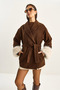 Women's Brown Sleeves Fur Detailed Belted Cashmere Coat 60582 60283795 - 6