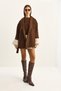 Women's Brown Sleeves Fur Detailed Belted Cashmere Coat 60582 60283795 - 3