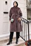 Brooch Detailed Coat Brown 19279