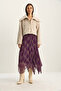 Women's Eggplant Plaid Patterned Wrinkle Effect Lined Midi Chiffon Skirt De251105 60283760 - 2