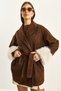 Women's Brown Sleeves Fur Detailed Belted Cashmere Coat 60582 60283795 - 7