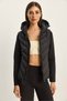 Women's Black Hooded Zippered Garnished Slim Fit Puffer Coat 1123 60283816 - 2
