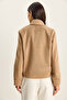 Women's Camel Double-Breasted Collar Lined Pocket Detailed Cashmere Short Jacket Coat 0725 60283811 - 7