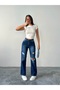 Women's Laser Cut Boyfriend Jeans with Wide Legs - 3